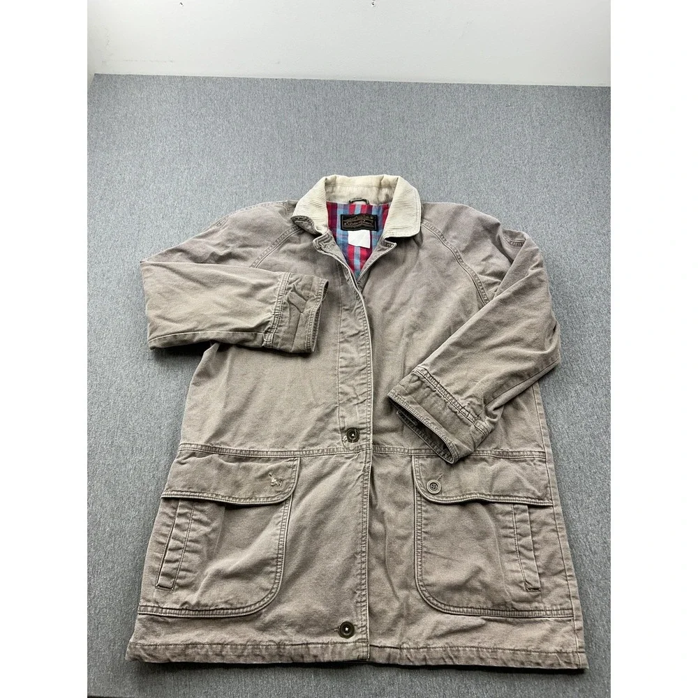 Vtg‎ Eddie Bauer Barn Chore Coat Canvas Flannel Lined Corduroy *Missing Buttons*
